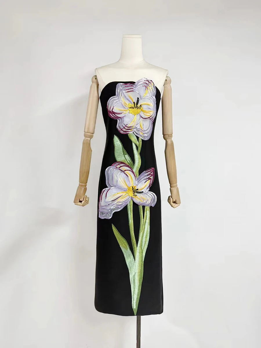 Hit Color Slimming Spliced 3D Flower Elegant Dresses