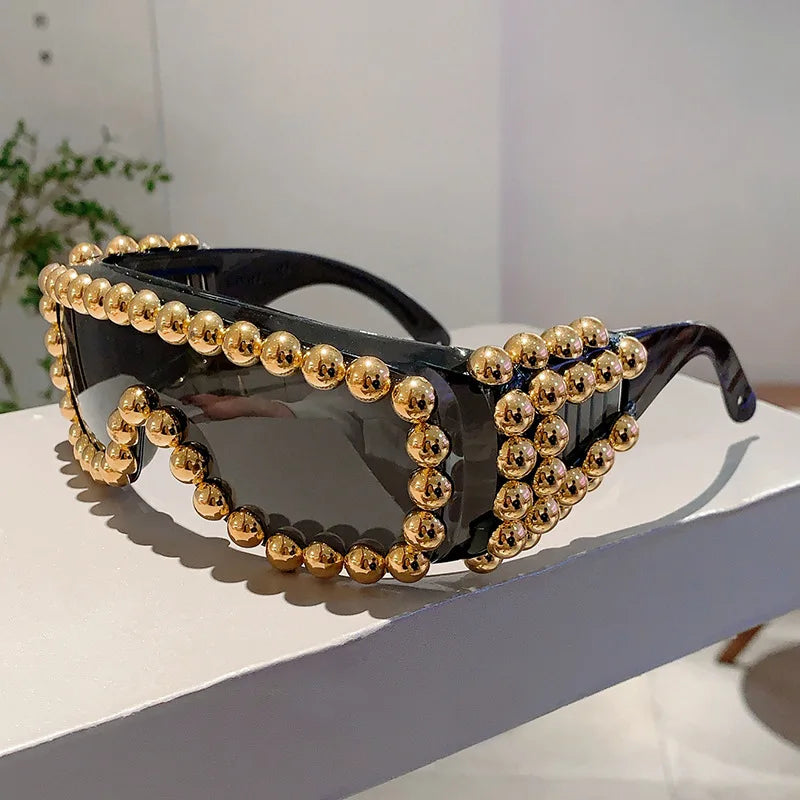 Vintage Brand Designer Oversized Square Pearl Sunglasses