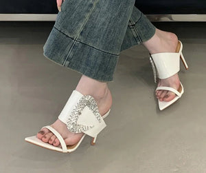 Elegant Pointed Toe Patent Leather Mules