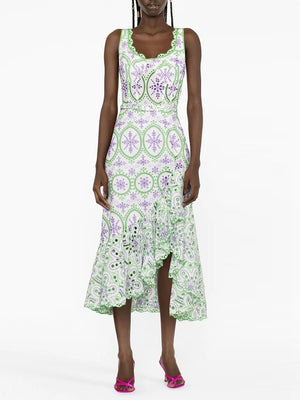 Embroidery Hollow Out Printing Dresses