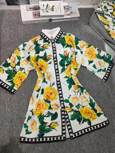 Yellow Rose Printed Single-breasted Shirt Bat Sleeve