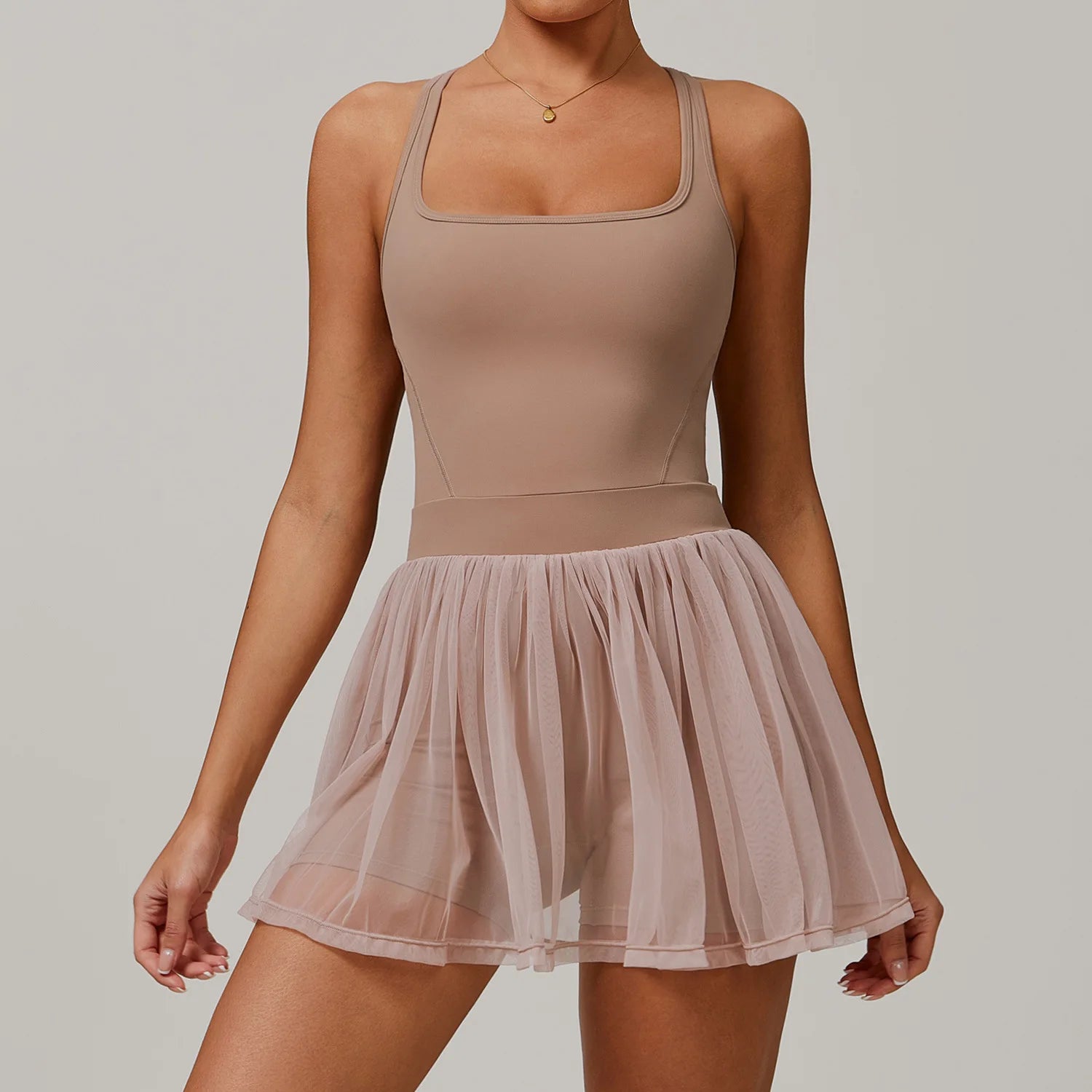 Two-Piece Built-In Shorts Mesh-Breathable Quick-Dry Athletic Dress