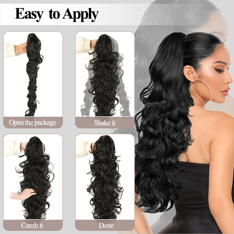 Synthetic 28inch Long Claw On Clip Ponytail Hair