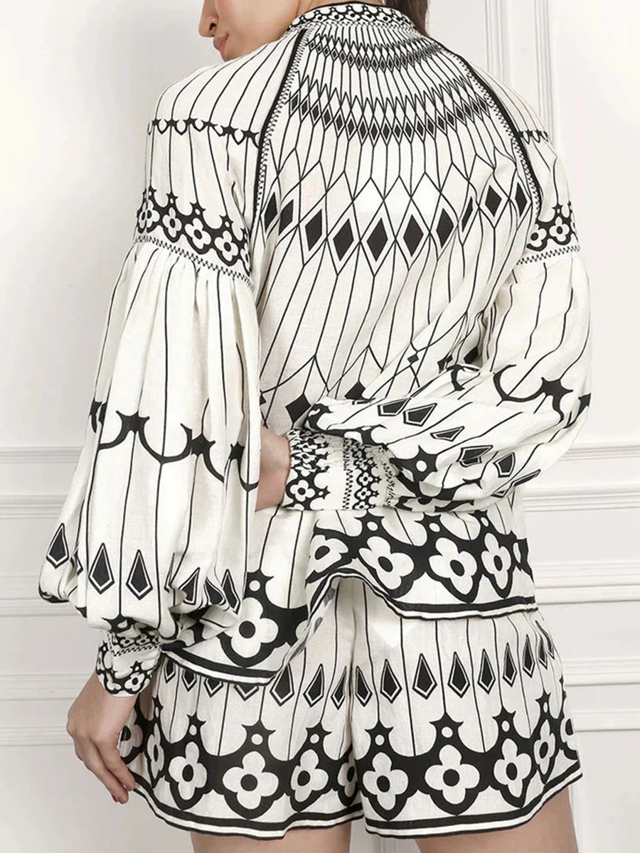 Colorblock Printing Two Piece Set
