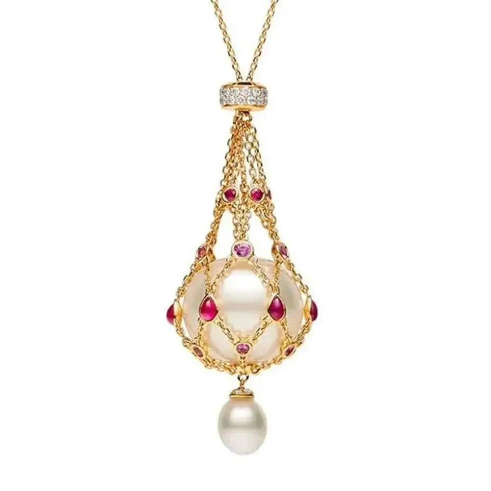 Metal Pearl Gemstone Lavalier Pendant Interchangeable Crystal Holder Cage Necklace Adjustable Chain