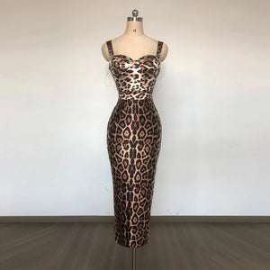 Retro Leopard Print Long Dresses