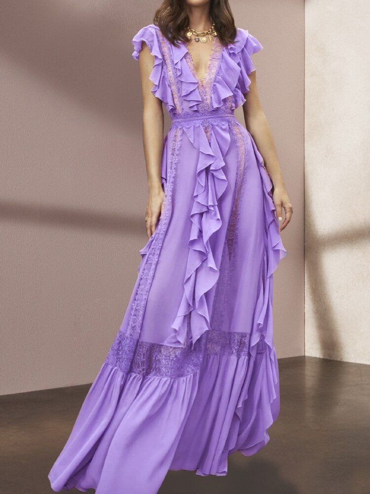 Vacation Bohemian Purple Chiffon Long Dresses