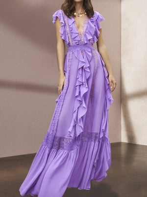 Vacation Bohemian Purple Chiffon Long Dresses