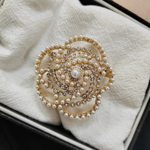 Pearl Camellia Flower Crystal  Brooch