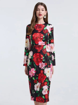 Elegant Rose Flower Pencil Dress