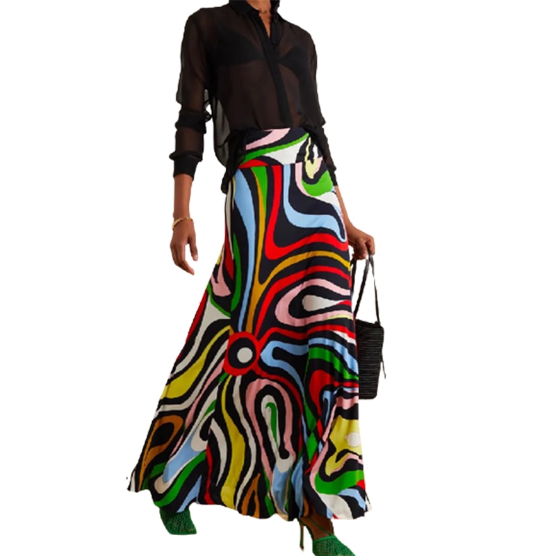 Vintage Abstract Printed High Waisted Elegant Skirts