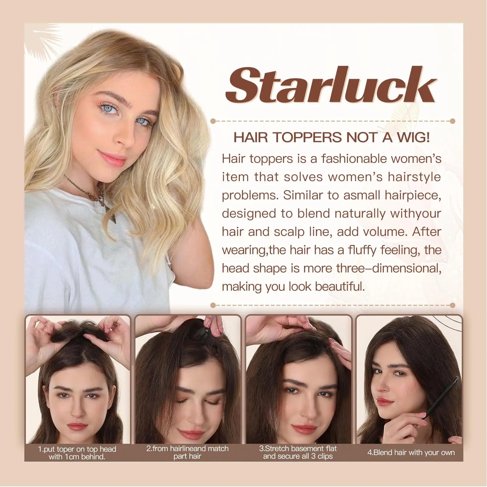 Golden Brown Ombre 100% Remy Human Hair Toppers Lace Base Clip