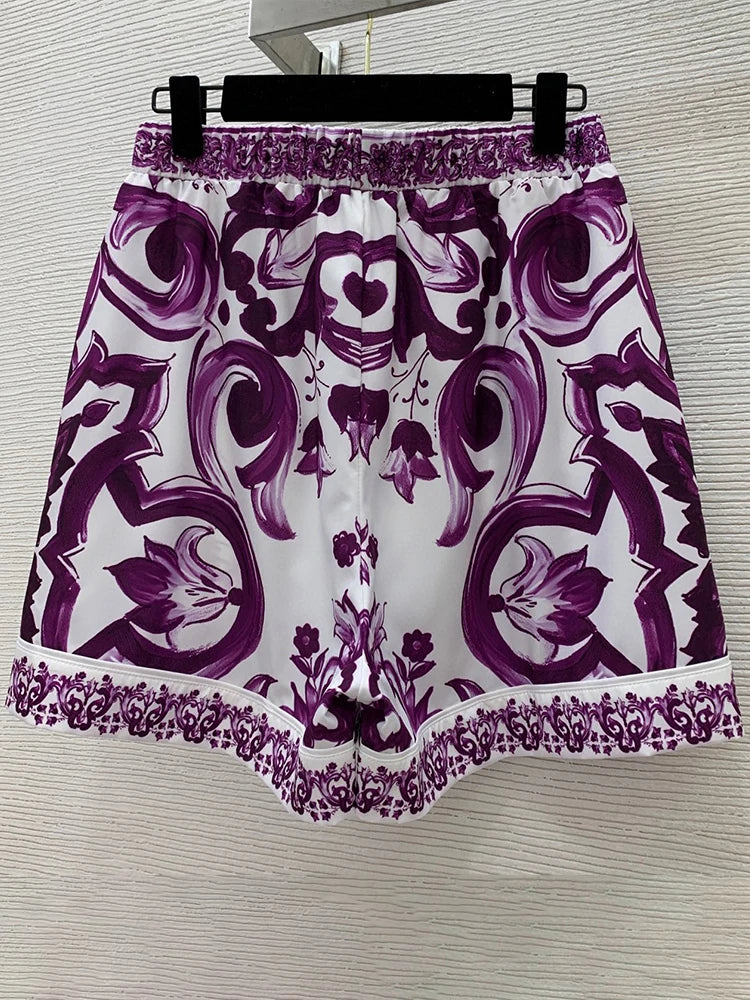 High-grade Purple Blue-and-White Porcelain Printed Two-piece