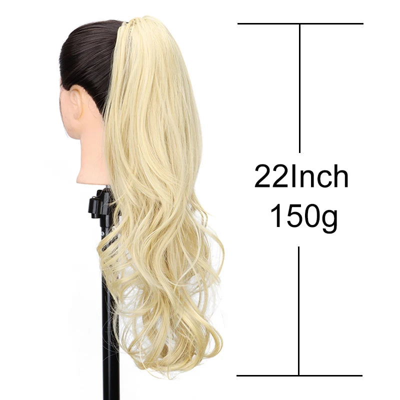 Synthetic 22Inch Long Wavy Curly Layered Ponytail Drawstring Clip