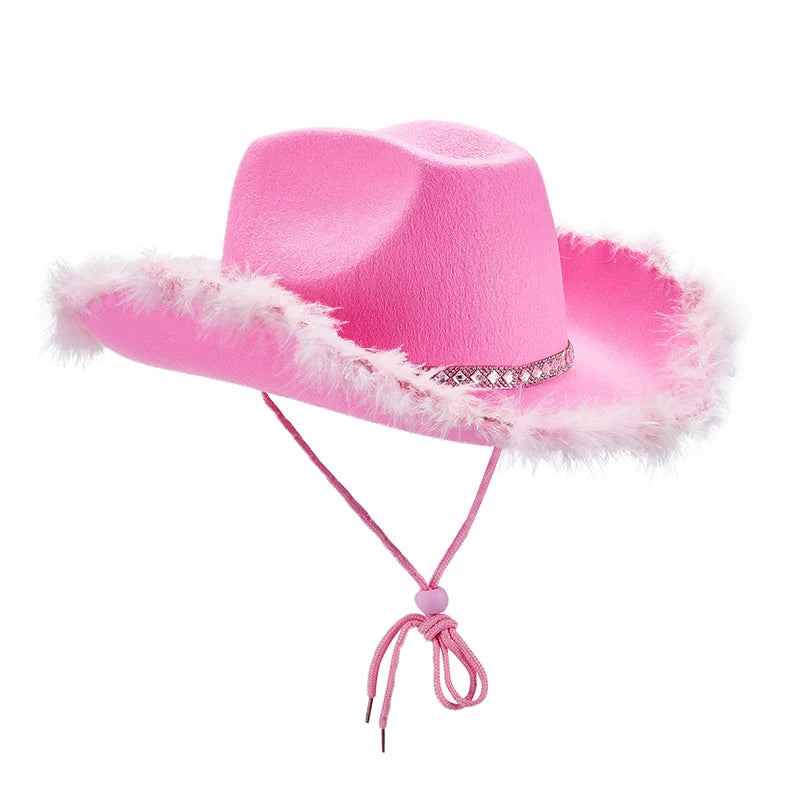 Western Style Cowboy Hat with Feather Accents