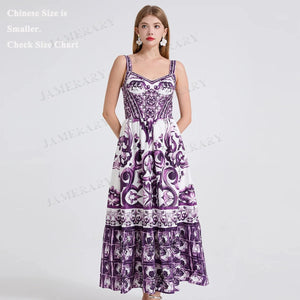 Purple Porcelain Summer Floral Maxi Dress