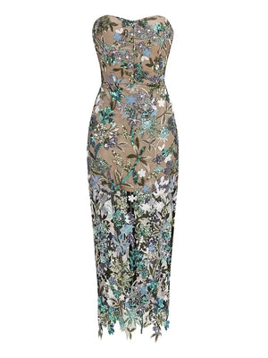 New Sexy Strapless Floral Sequin Long Dress