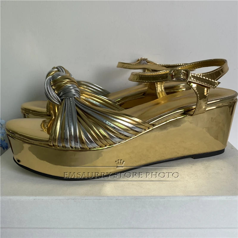 Colorful Narrow Band Bowknot Platform Sandals