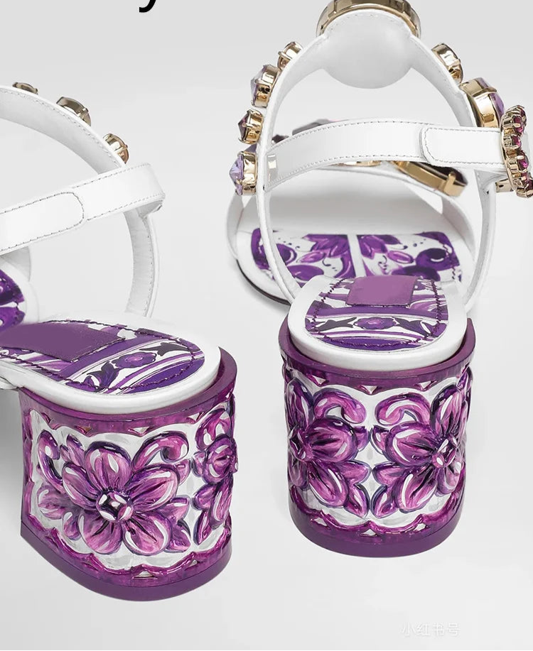 Bohemia Rhinestone Thick Heel Sandals