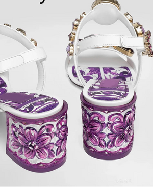 Bohemia Rhinestone Thick Heel Sandals