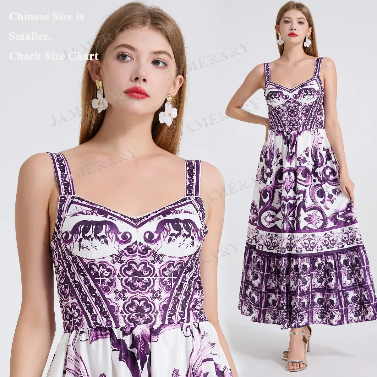Purple Porcelain Summer Floral Maxi Dress