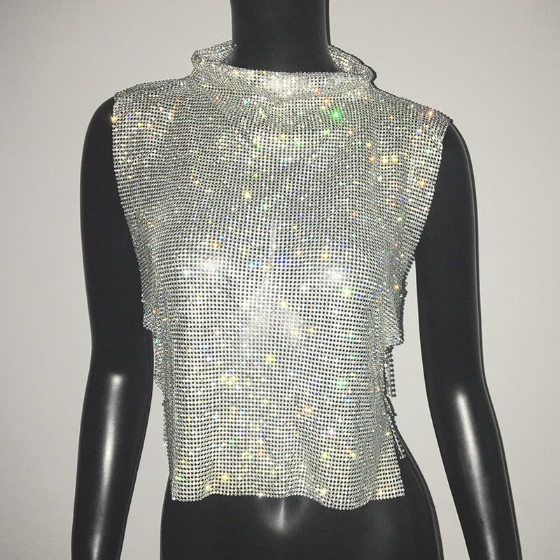 Rhinestone Backless Party Crop Top