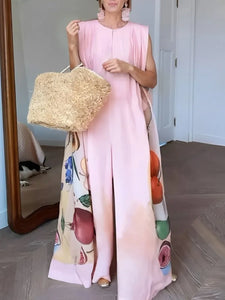 Fruit Printed Wide Leg Pink Jumpsuit