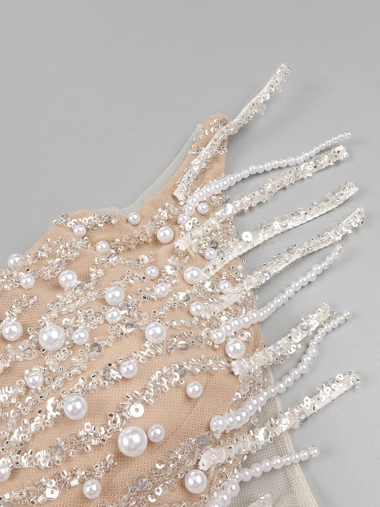 Chic Nude Deep-V Neck Sequin Mermaid Dress