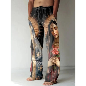 Vintage Renaissance Virgin Mary Printed Casual Pants