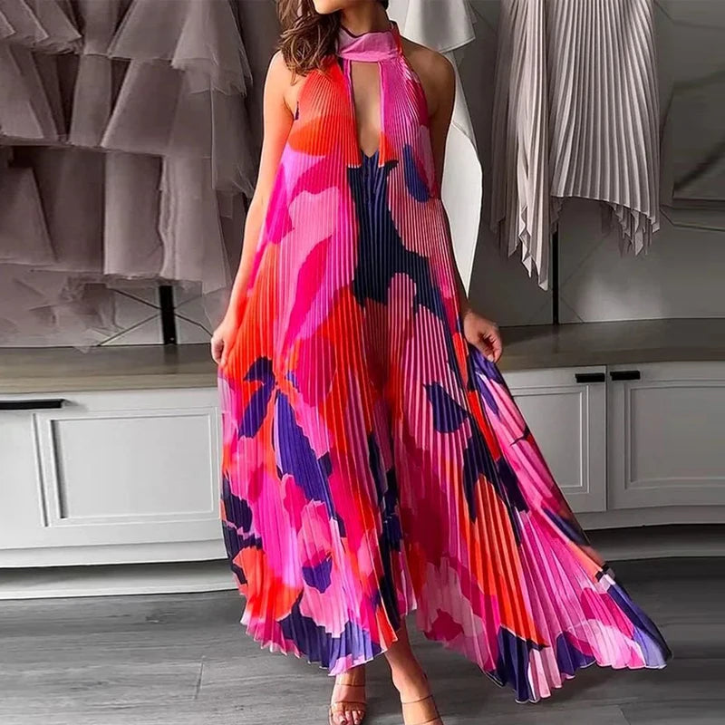 Pleat Draped Irregular Long Dress