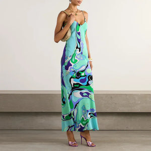 Vintage Pattern Print Spaghetti Strap Dress