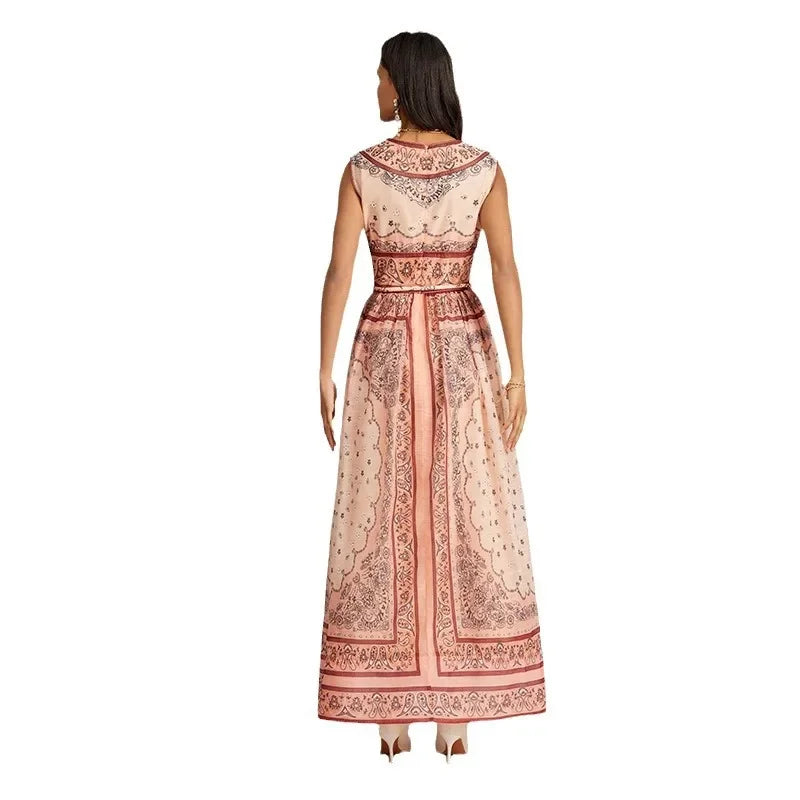 Retro Print Sleeveless Long Dress er Australia Market Hot Sale Of The