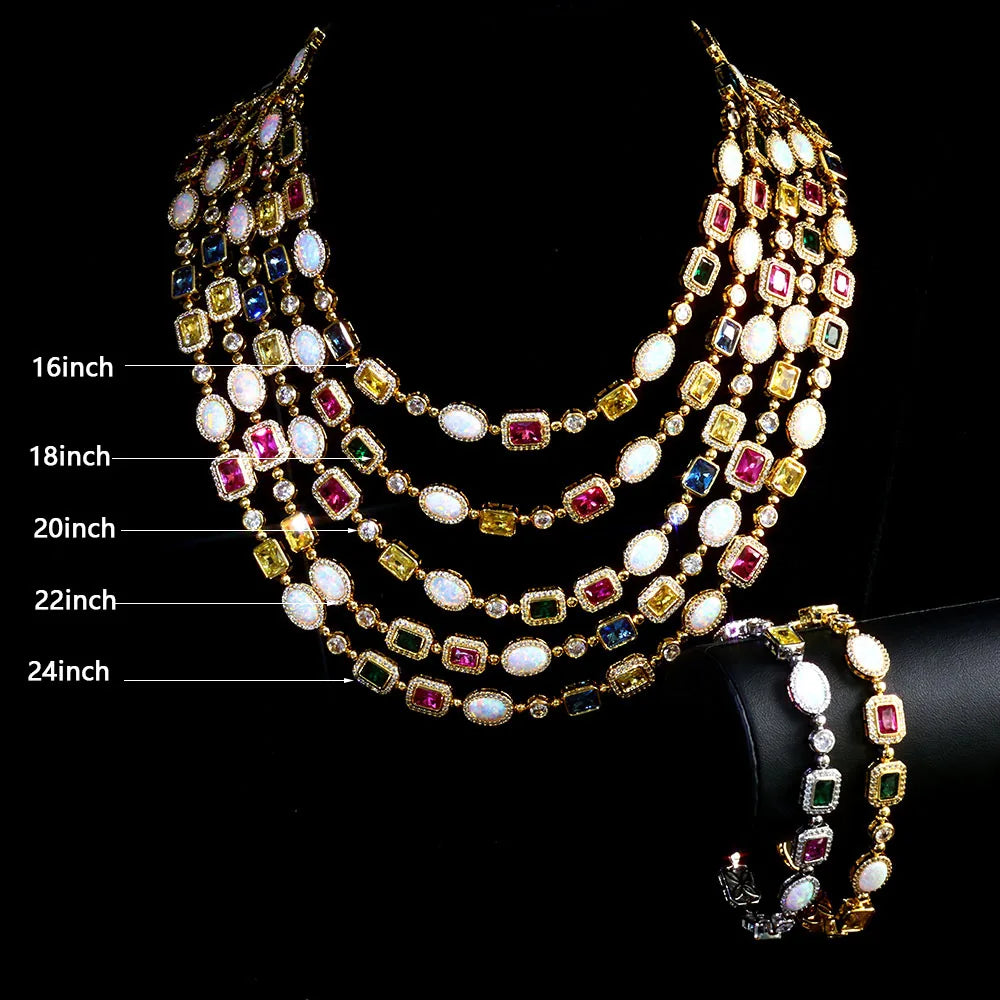 Rainbow Geometric Bling CZ Stone Chain Necklace