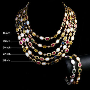 Rainbow Geometric Bling CZ Stone Chain Necklace