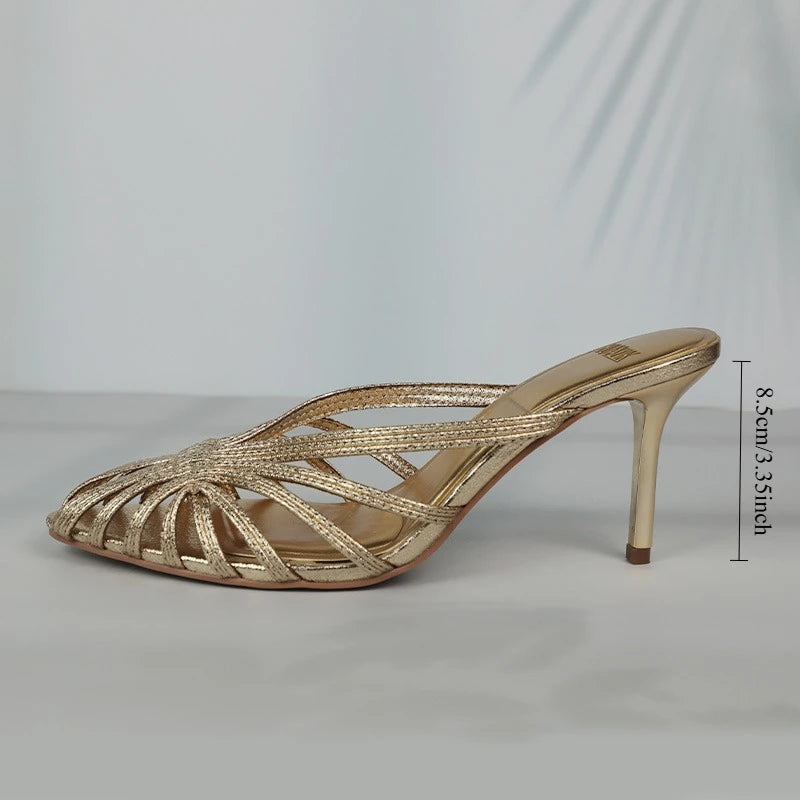 New Gold Hollow Thin Strip Heels