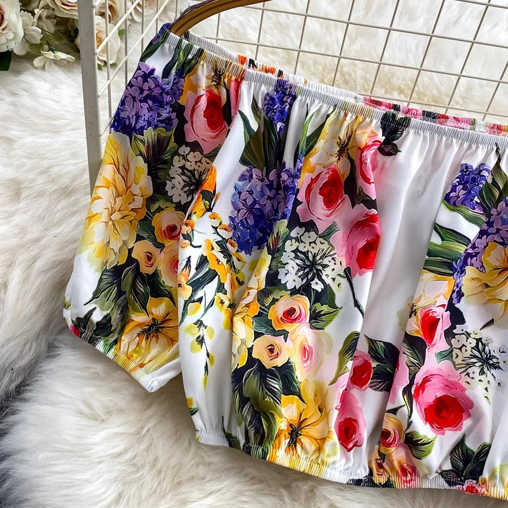 Runway Designer Floral Print Sexy 2 Piece