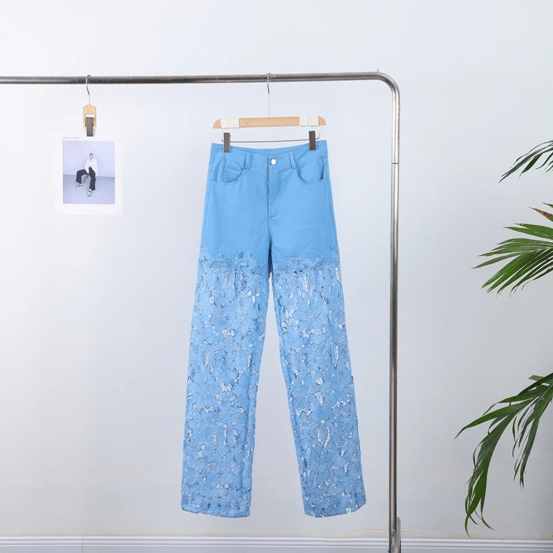 Plus Size Stretch Denim Jeans With Cut-Out Lace