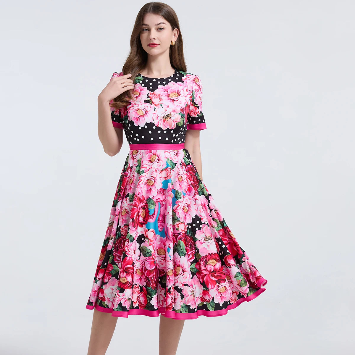 Elegant Polka Dot Print Midi Dresses