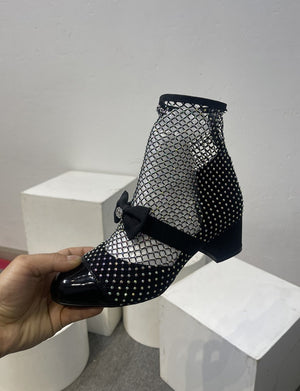 Crystal Mesh Bowknot Mary Jane Round Toe Luxury Sandals
