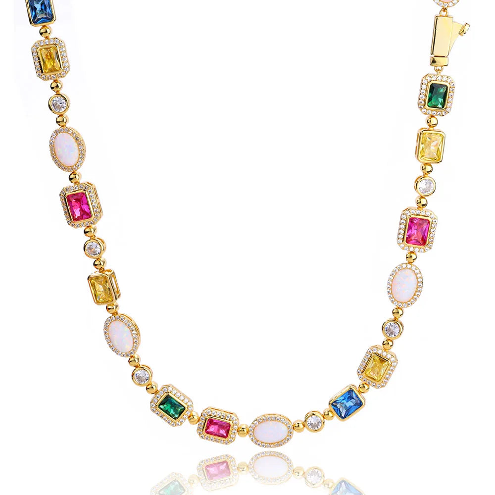 Rainbow Geometric Bling CZ Stone Chain Necklace