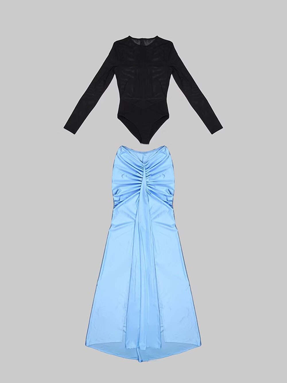 Formal Draped Wedding Evening bodysuit+floor long skirt