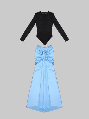 Formal Draped Wedding Evening bodysuit+floor long skirt