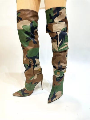 Pointed Camo Long Boots