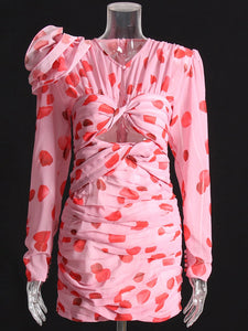 Cut Out Ruched Patchwork Floral Dress