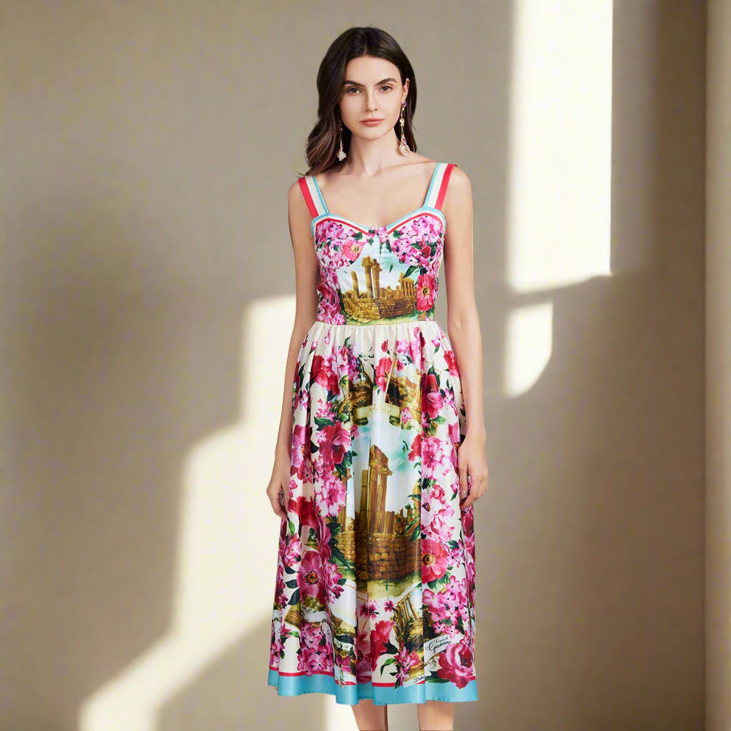 Runway Floral Print Sleeveless Dress