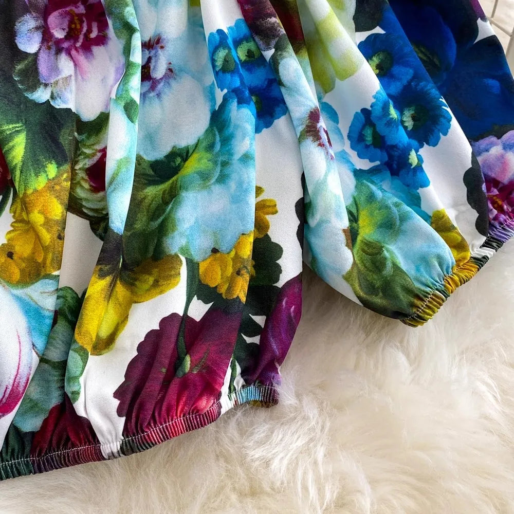 Runway Designer Floral Print Sexy 2 Piece