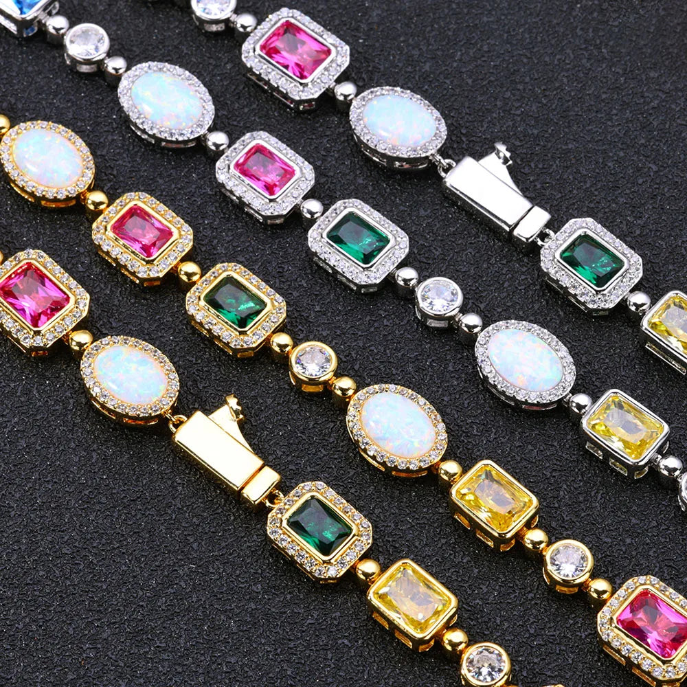 Rainbow Geometric Bling CZ Stone Chain Necklace