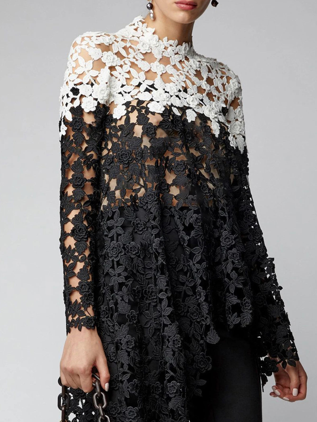 Asymmetrical Lace Hollow Out Shirt
