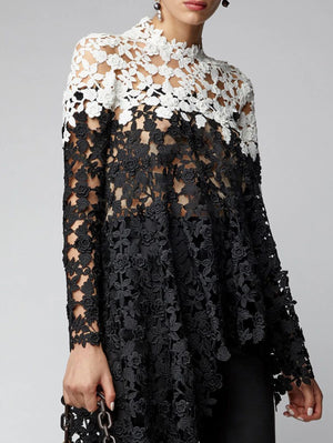 Asymmetrical Lace Hollow Out Shirt