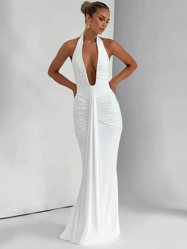 Draped Ruched Sexy Maxi Dress